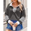 Zeagoo Womens Sweatshirt Henley V Neck Button Down Shirts Color Block Blouses Pullover 2025 Fall Business Casual Outfits(Dark Gray)