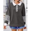 Zeagoo Womens Sweatshirt Henley V Neck Button Down Shirts Color Block Blouses Pullover 2025 Fall Business Casual Outfits(Dark Gray)