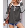 Zeagoo Womens Sweatshirt Henley V Neck Button Down Shirts Color Block Blouses Pullover 2025 Fall Business Casual Outfits(Dark Gray)