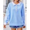 Zeagoo Womens Sweatshirt Henley V Neck Button Down Shirts Color Block Blouses Pullover 2025 Fall Business Casual Outfits(Light Blue)