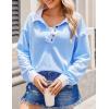 Zeagoo Womens Sweatshirt Henley V Neck Button Down Shirts Color Block Blouses Pullover 2025 Fall Business Casual Outfits(Light Blue)