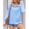 Zeagoo Womens Sweatshirt Henley V Neck Button Down Shirts Color Block Blouses Pullover 2025 Fall Business Casual Outfits(Light Blue)