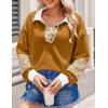 Zeagoo Womens Sweatshirt Henley V Neck Button Down Shirts Color Block Blouses Pullover 2025 Fall Business Casual Outfits(Light Brown)