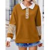 Zeagoo Womens Sweatshirt Henley V Neck Button Down Shirts Color Block Blouses Pullover 2025 Fall Business Casual Outfits(Light Brown)