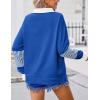 Zeagoo Womens Sweatshirt Henley V Neck Button Down Shirts Color Block Blouses Pullover 2025 Fall Business Casual Outfits(Royal Blue)