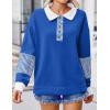 Zeagoo Womens Sweatshirt Henley V Neck Button Down Shirts Color Block Blouses Pullover 2025 Fall Business Casual Outfits(Royal Blue)