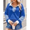 Zeagoo Womens Sweatshirt Henley V Neck Button Down Shirts Color Block Blouses Pullover 2025 Fall Business Casual Outfits(Royal Blue)