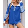 Zeagoo Womens Sweatshirt Henley V Neck Button Down Shirts Color Block Blouses Pullover 2025 Fall Business Casual Outfits(Royal Blue)