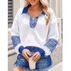 Zeagoo Womens Sweatshirt Henley V Neck Button Down Shirts Color Block Blouses Pullover 2025 Fall Business Casual Outfits(White)