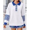 Zeagoo Womens Sweatshirt Henley V Neck Button Down Shirts Color Block Blouses Pullover 2025 Fall Business Casual Outfits(White)