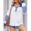 Zeagoo Womens Sweatshirt Henley V Neck Button Down Shirts Color Block Blouses Pullover 2025 Fall Business Casual Outfits(White)