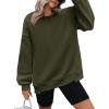 Zeagoo Womens Sweatshirt Long Sleeve Color Block Fleece Hoodies Fall Casual Crewneck Pullover Tunic Tops 2024(Army Green)