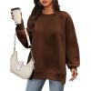 Zeagoo Womens Sweatshirt Long Sleeve Color Block Fleece Hoodies Fall Casual Crewneck Pullover Tunic Tops 2024(Dark Brown)