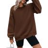 Zeagoo Womens Sweatshirt Long Sleeve Color Block Fleece Hoodies Fall Casual Crewneck Pullover Tunic Tops 2024(Dark Brown)