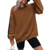 Zeagoo Womens Sweatshirt Long Sleeve Color Block Fleece Hoodies Fall Casual Crewneck Pullover Tunic Tops 2024(Light Brown)