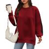 Zeagoo Womens Sweatshirt Long Sleeve Color Block Fleece Hoodies Fall Casual Crewneck Pullover Tunic Tops 2024(Wine Red)