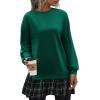 Zeagoo Womens Sweatshirts Plaid Patchwork Crewneck Preppy Long Sleeve Hoodie 2024 Trendy Teen Girls Flowy Pullover Top(Green Plaid)
