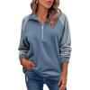 Zeagoo Women’s Sweatshrits Quarter Zip Pullover Fleece Sweatshirt Casual Cable Knit Sleeve Hoodies Fashion Outfits Clothes(Navy Blue)