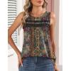 Zeagoo Womens Tank Tops 2026 Summer Pleated Scoop Neck Sleeveless Lace Crochet Boho Tops Dressy Casual Loose Fit Blouses(Brown Boho Print)