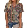 Zeagoo Womens Tops Short Sleeve V Neck Tee Shirts Cute Dressy Casual Clothing Business Work Blouse(Brown Bohemian Mz721)