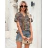 Zeagoo Womens Tops Short Sleeve V Neck Tee Shirts Cute Dressy Casual Clothing Business Work Blouse(Brown Bohemian Mz721)
