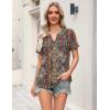 Zeagoo Womens Tops Short Sleeve V Neck Tee Shirts Cute Dressy Casual Clothing Business Work Blouse(Brown Bohemian Mz721)