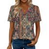 Zeagoo Womens Tops Short Sleeve V Neck Tee Shirts Cute Dressy Casual Clothing Business Work Blouse(Brown Bohemian Mz721)