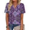 Zeagoo Womens Tops Short Sleeve V Neck Tee Shirts Cute Dressy Casual Clothing Business Work Blouse(Purple Boho Mz907)