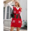 Zeagoo Women’s V Neck Sweater Vest Dress Oversized Sleeveless Casual Pullover Sweater Fall Winter Knit Slit Short Dress(Christmas)