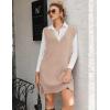 Zeagoo Women’s V Neck Sweater Vest Dress Oversized Sleeveless Casual Pullover Sweater Fall Winter Knit Slit Short Dress(Khaki)