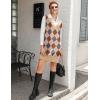 Zeagoo Women’s V Neck Sweater Vest Dress Oversized Sleeveless Casual Pullover Sweater Fall Winter Knit Slit Short Dress(Khaki Diamond)