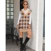 Zeagoo Women’s V Neck Sweater Vest Dress Oversized Sleeveless Casual Pullover Sweater Fall Winter Knit Slit Short Dress(Khaki Diamond)