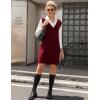 Zeagoo Women’s V Neck Sweater Vest Dress Oversized Sleeveless Casual Pullover Sweater Fall Winter Knit Slit Short Dress(Wine Red)
