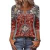 Zeagoo 3/4 Length Sleeve Womens Tops 2026 V Neck T Shirts Dressy Casual Fall Blouses Floral Summer Business Work Basic Tees(A01-rust Ethnic Pattern)