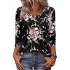 Zeagoo 3/4 Length Sleeve Womens Tops 2026 V Neck T Shirts Dressy Casual Fall Blouses Floral Summer Business Work Basic Tees(Black Pink Floral)