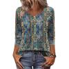 Zeagoo 3/4 Length Sleeve Womens Tops 2026 V Neck T Shirts Dressy Casual Fall Blouses Floral Summer Business Work Basic Tees(Blue Boho Print)