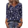 Zeagoo 3/4 Length Sleeve Womens Tops 2026 V Neck T Shirts Dressy Casual Fall Blouses Floral Summer Business Work Basic Tees(Navy Blue Flower)