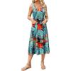 Zeagoo Dresses for Women 2026 Casual Summer Midi Sleeveless Dress A Line Crewneck Beach Vacation Tank Sundresses with Pockets(Blue Floral Leaf-pa116)