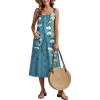 Zeagoo Dresses for Women 2026 Casual Summer Midi Sleeveless Dress A Line Crewneck Beach Vacation Tank Sundresses with Pockets(Blue Floral-zw89)