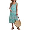 Zeagoo Dresses for Women 2026 Casual Summer Midi Sleeveless Dress A Line Crewneck Beach Vacation Tank Sundresses with Pockets(Blue Pattern-pa169)