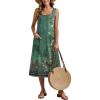 Zeagoo Dresses for Women 2026 Casual Summer Midi Sleeveless Dress A Line Crewneck Beach Vacation Tank Sundresses with Pockets(Green Floral-pa171)