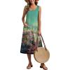 Zeagoo Dresses for Women 2026 Casual Summer Midi Sleeveless Dress A Line Crewneck Beach Vacation Tank Sundresses with Pockets(Oil Painting-cx322)