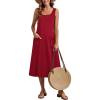 Zeagoo Dresses for Women 2026 Casual Summer Midi Sleeveless Dress A Line Crewneck Beach Vacation Tank Sundresses with Pockets(Red-tr)