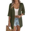 Zeagoo Lightweight Summer Cardigan for Women Short Sleeve V Neck Crochet Kimonos Loose Open Front Hollow Out Cover Ups(Army Green)
