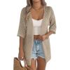 Zeagoo Lightweight Summer Cardigan for Women Short Sleeve V Neck Crochet Kimonos Loose Open Front Hollow Out Cover Ups(Beige)