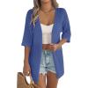 Zeagoo Lightweight Summer Cardigan for Women Short Sleeve V Neck Crochet Kimonos Loose Open Front Hollow Out Cover Ups(Blue)