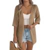 Zeagoo Lightweight Summer Cardigan for Women Short Sleeve V Neck Crochet Kimonos Loose Open Front Hollow Out Cover Ups(Brown)