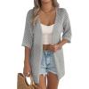 Zeagoo Lightweight Summer Cardigan for Women Short Sleeve V Neck Crochet Kimonos Loose Open Front Hollow Out Cover Ups(Light Grey)