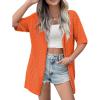 Zeagoo Lightweight Summer Cardigan for Women Short Sleeve V Neck Crochet Kimonos Loose Open Front Hollow Out Cover Ups(Orange)