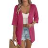 Zeagoo Lightweight Summer Cardigan for Women Short Sleeve V Neck Crochet Kimonos Loose Open Front Hollow Out Cover Ups(Rose Red)
